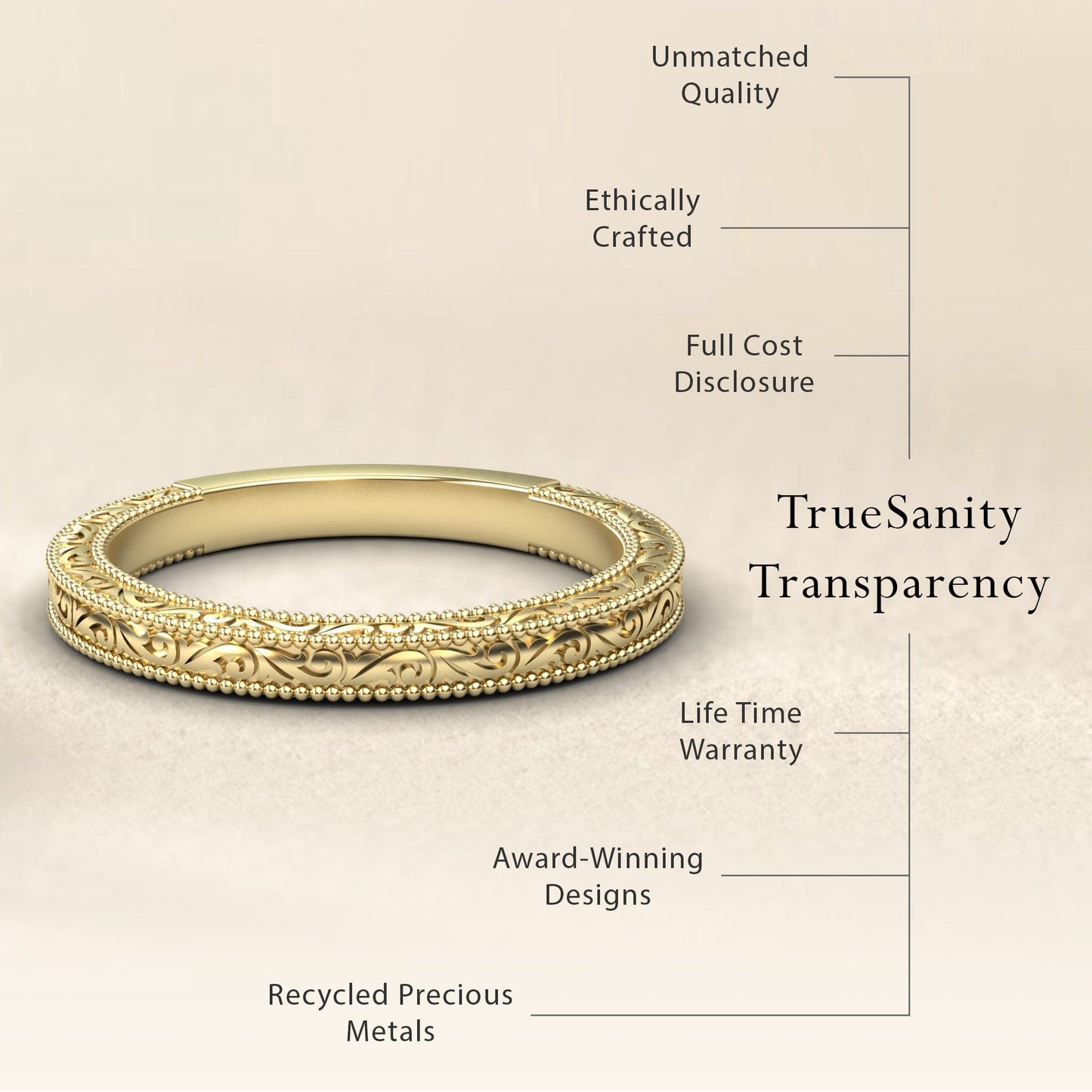 Vintage-Inspired Engraved Milgrain Wedding Band - Qianru