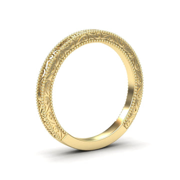 Vintage-Inspired Engraved Milgrain Wedding Band - Qianru