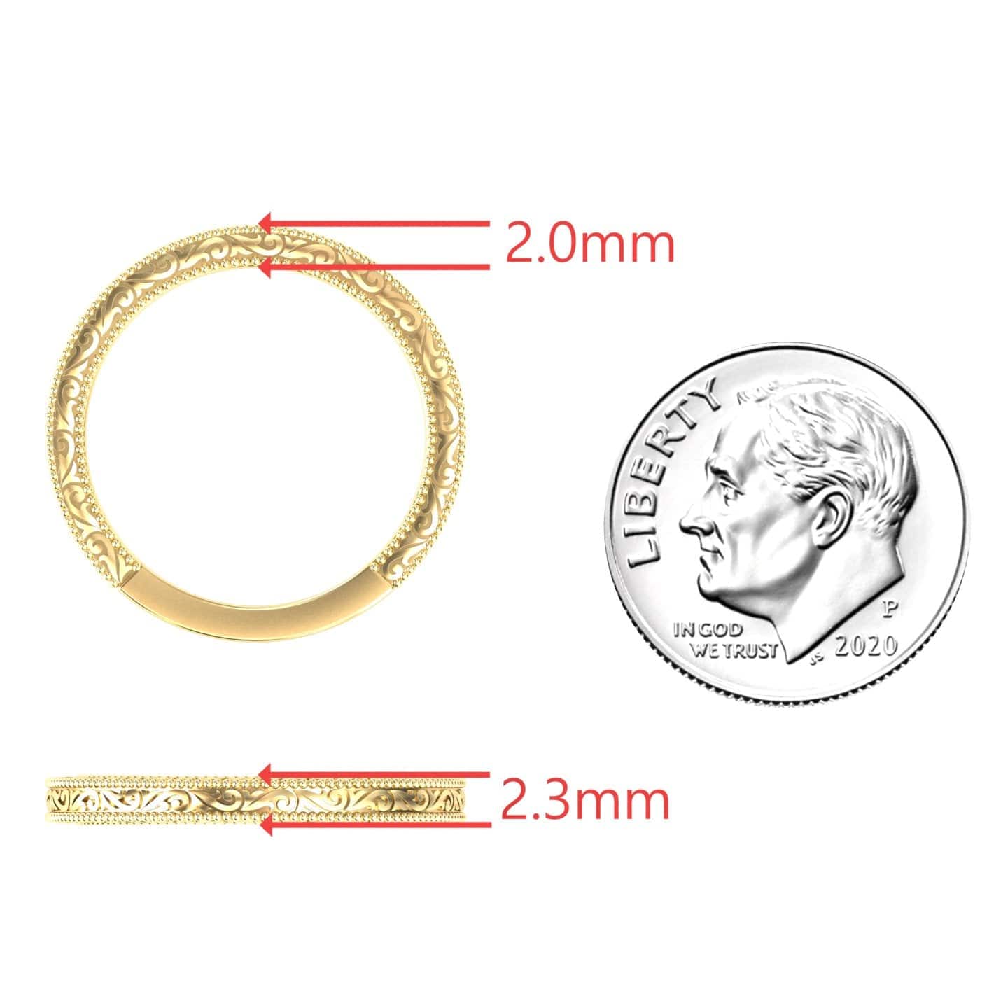 Vintage-Inspired Engraved Milgrain Wedding Band - Qianru