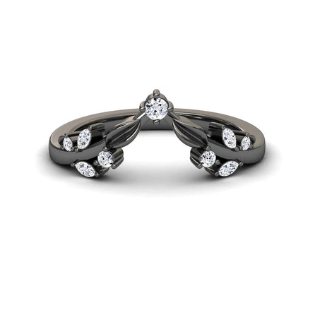 White Diamond Midnight Leaf Wedding Band - Parineeti