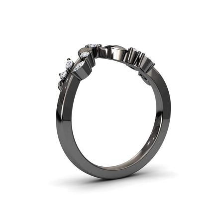 White Diamond Midnight Leaf Wedding Band - Parineeti