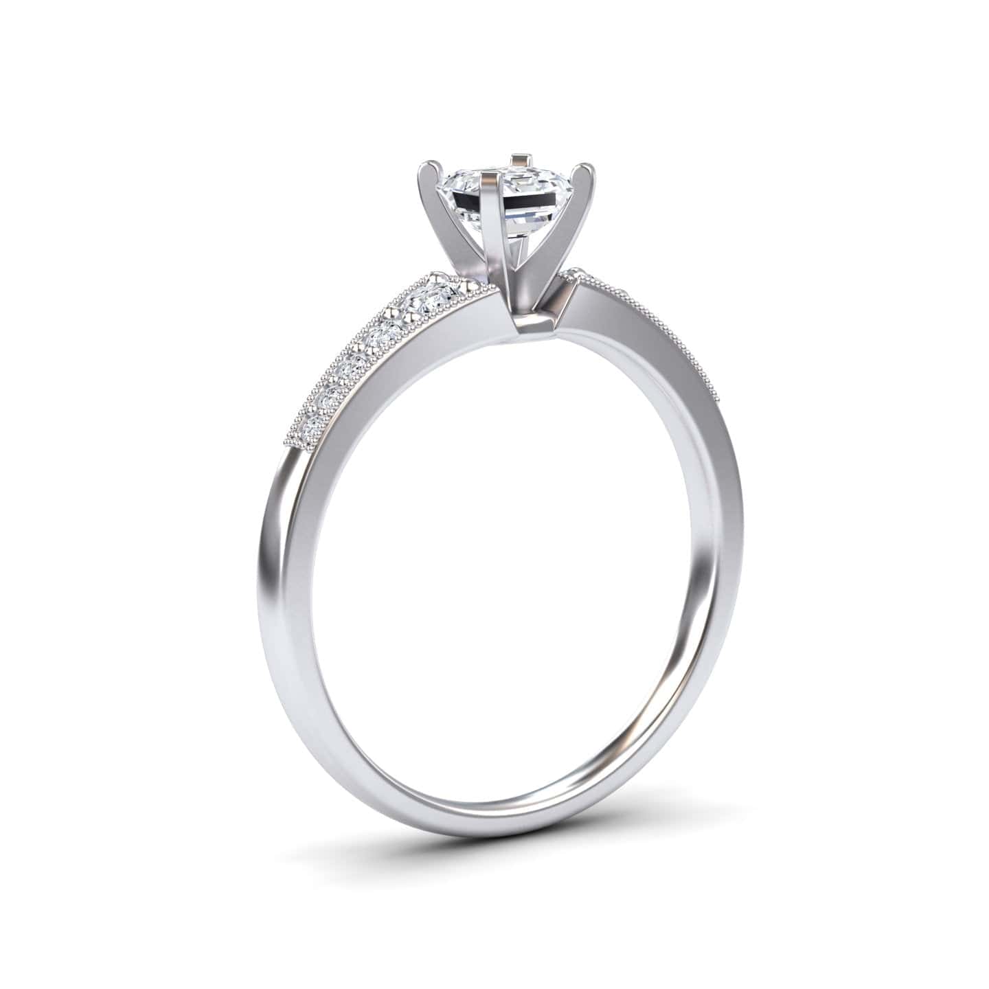 White Diamond Vintage-Inspired Bridal Engagement Ring - Tracy