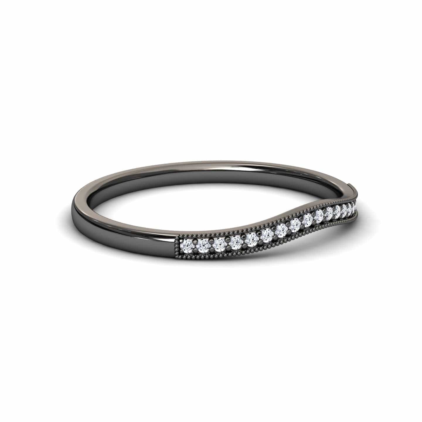 White Diamond Milgrain Curved Wedding Band - Xiumei