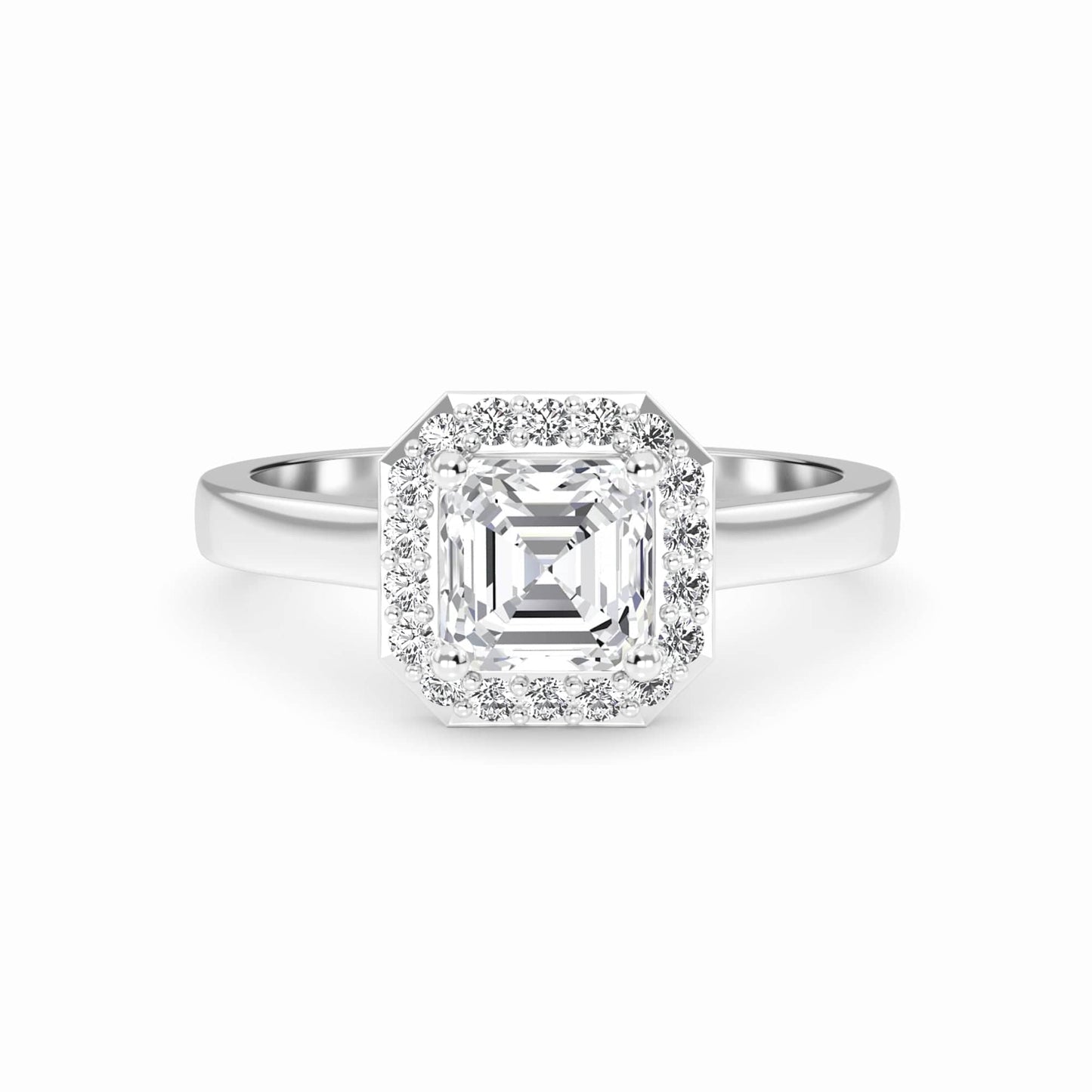 White Diamond Classic Halo Engagement Ring - Harperly - 18K White Gold - 0.710 Carat Asscher Diamond