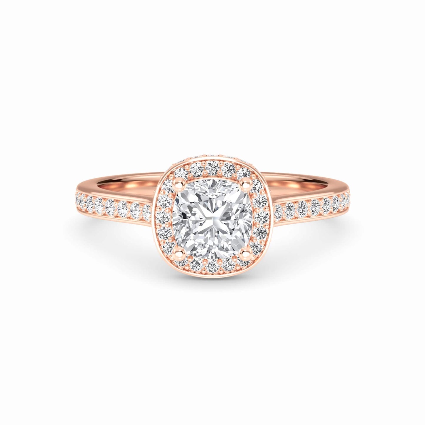 White Diamond Pave Set Classic Halo Engagement Ring - Mallory - 18K Rose Gold - 0.390 Carat Cushion Diamond