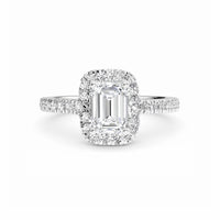 White Diamond Swirl Halo Engagement Ring - Julieta - 18K White Gold - 0.200 Carat Emerald Diamond