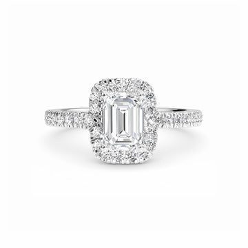 White Diamond Swirl Halo Engagement Ring - Julieta - 18K White Gold - 0.200 Carat Emerald Diamond