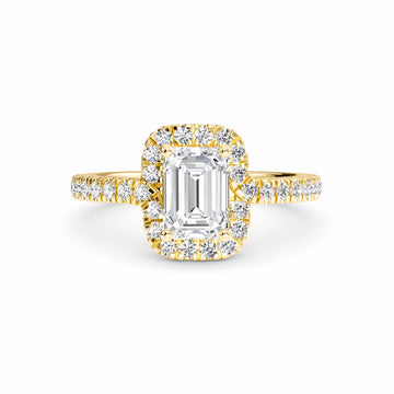 White Diamond Swirl Halo Engagement Ring - Julieta - 18K Yellow Gold - 0.200 Carat Emerald Diamond