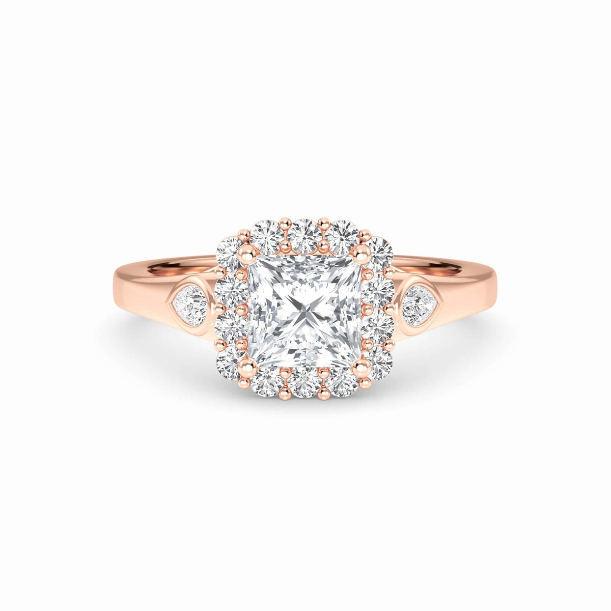 White Diamond Scalloped Halo Engagement Ring - Alondra - 18K Rose Gold - 0.230 Carat Princess Diamond