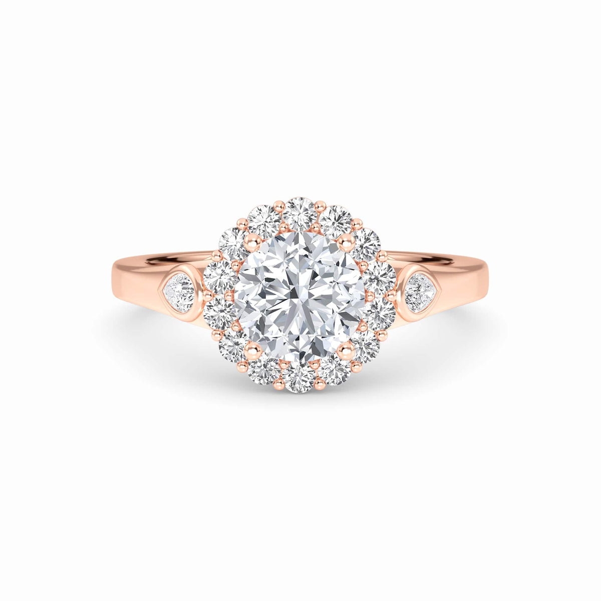 White Diamond Scalloped Halo Engagement Ring - Alondra - 18K Rose Gold - 0.53 Carat Round Diamond