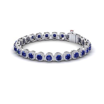 Lab Grown Blue Sapphire & Diamond Halo Tennis Bracelet