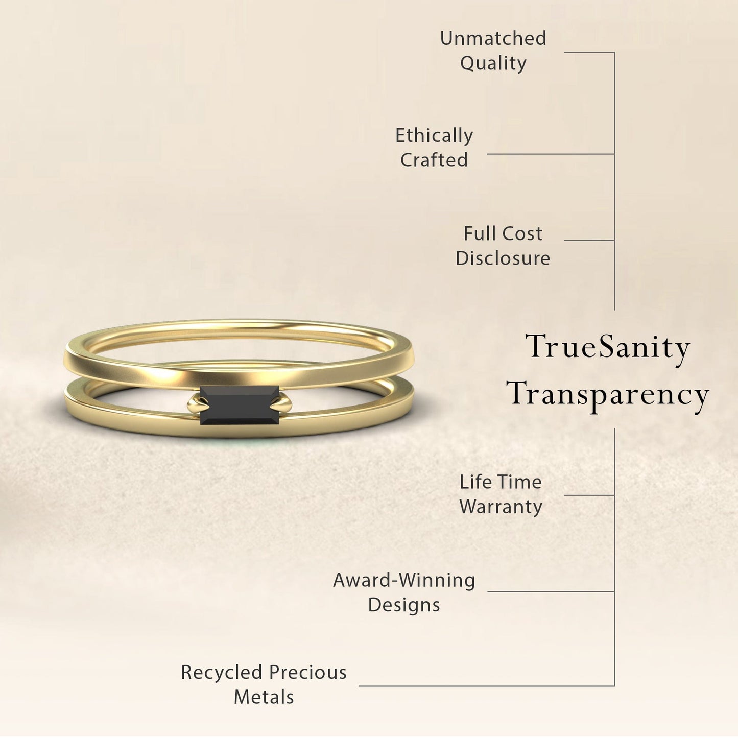 Black Diamond Minimalist Double Band Ring - Alia