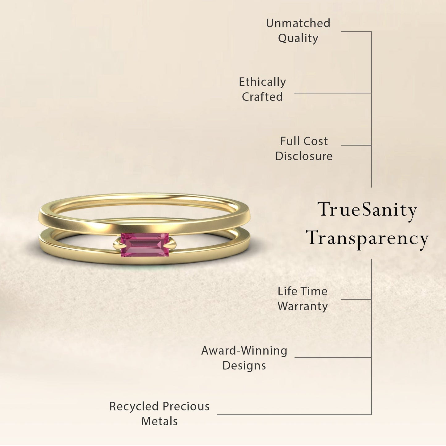 Pink Tourmaline Minimalist Double Band Ring - Alia