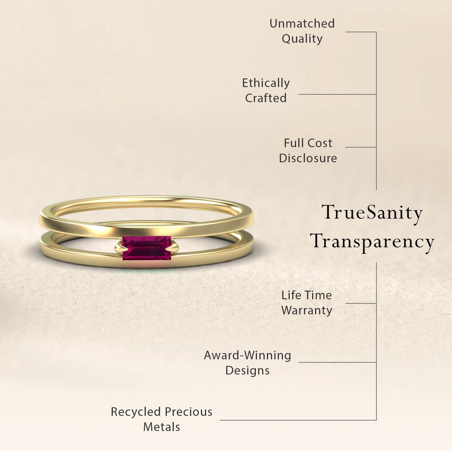 Rhodolite Garnet Minimalist Double Band Ring - Alia