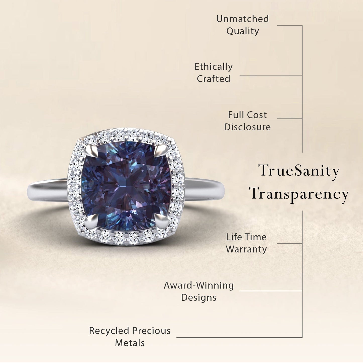 Lab Grown Alexandrite & Diamond Halo Ring - Ziva