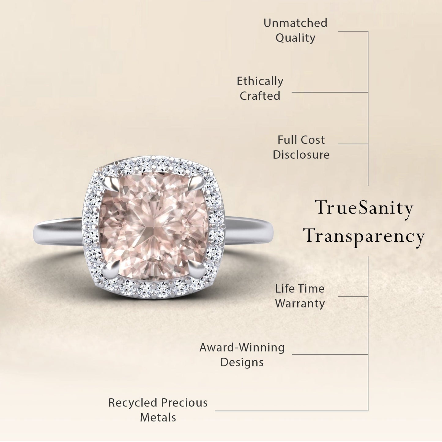 Morganite & Diamond Halo Ring - Ziva
