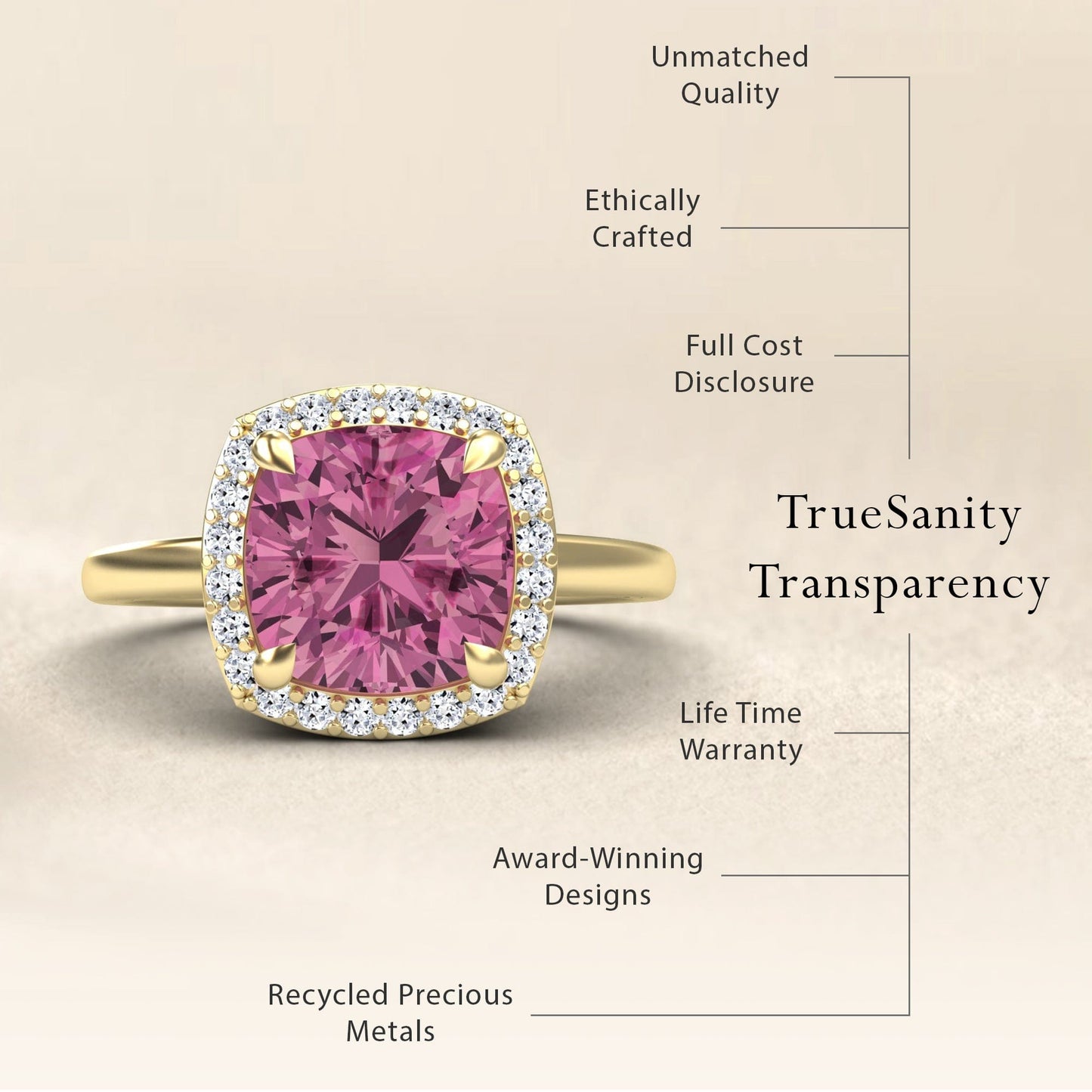 Pink Tourmaline & Diamond Halo Ring - Ziva