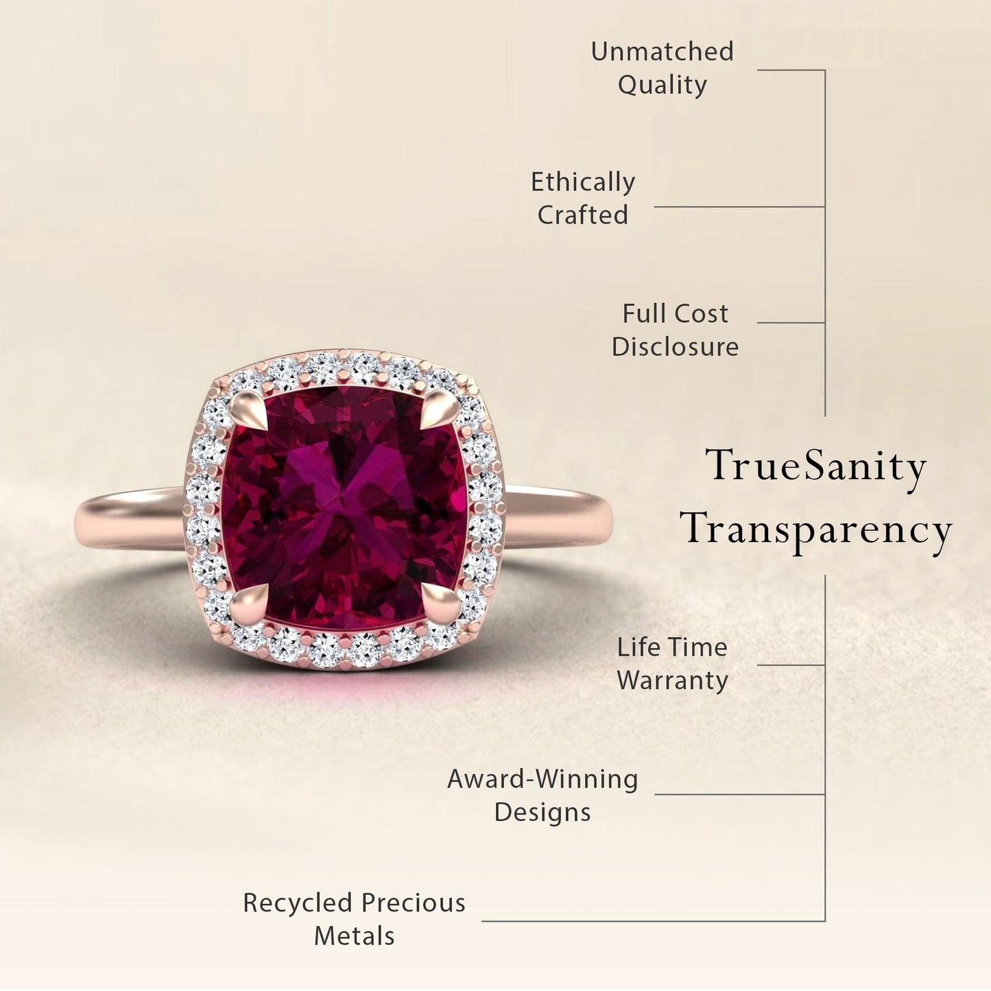 Rhodolite Garnet & Diamond Halo Ring - Ziva