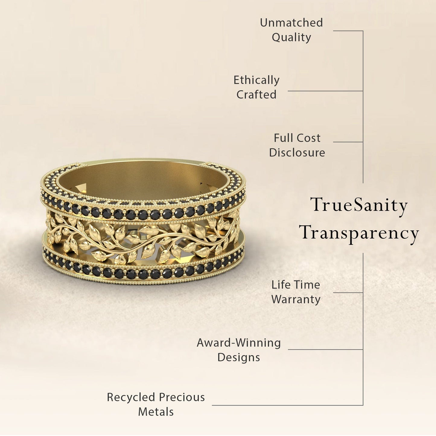 Black Diamond Vine Motif Eternity Band - Casey