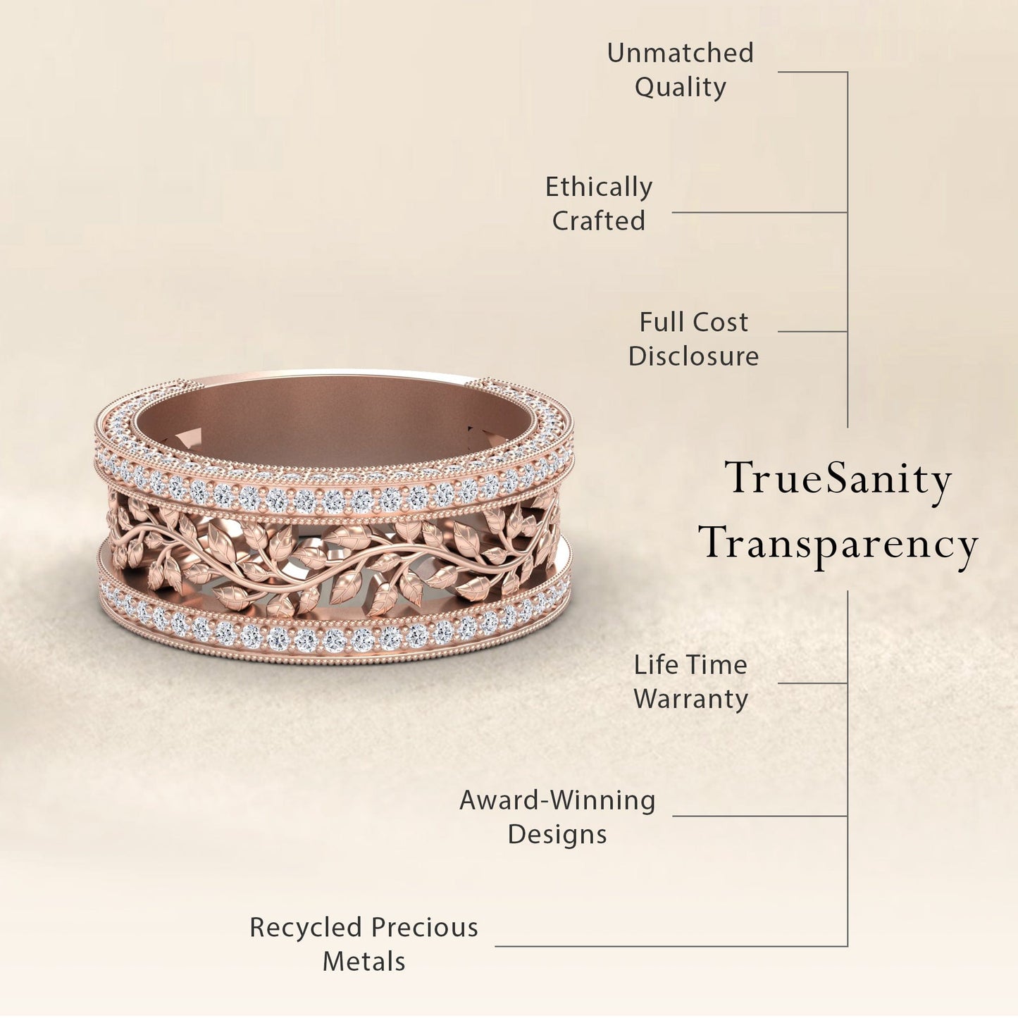 White Diamond Vine Motif Eternity Band - Casey