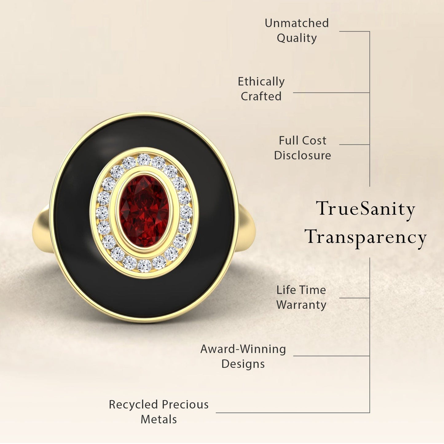Ruby & Diamond Black Enamel Halo Ring - Camille