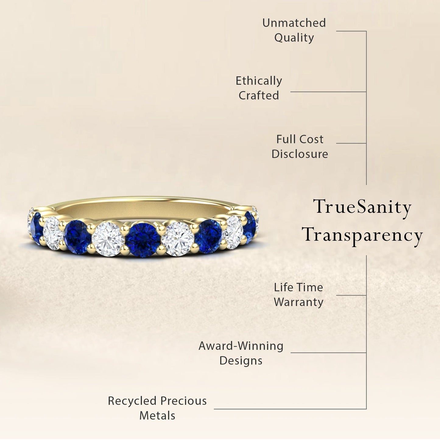 Blue Sapphire & Diamond Half Eternity Wedding Ring - Parveen