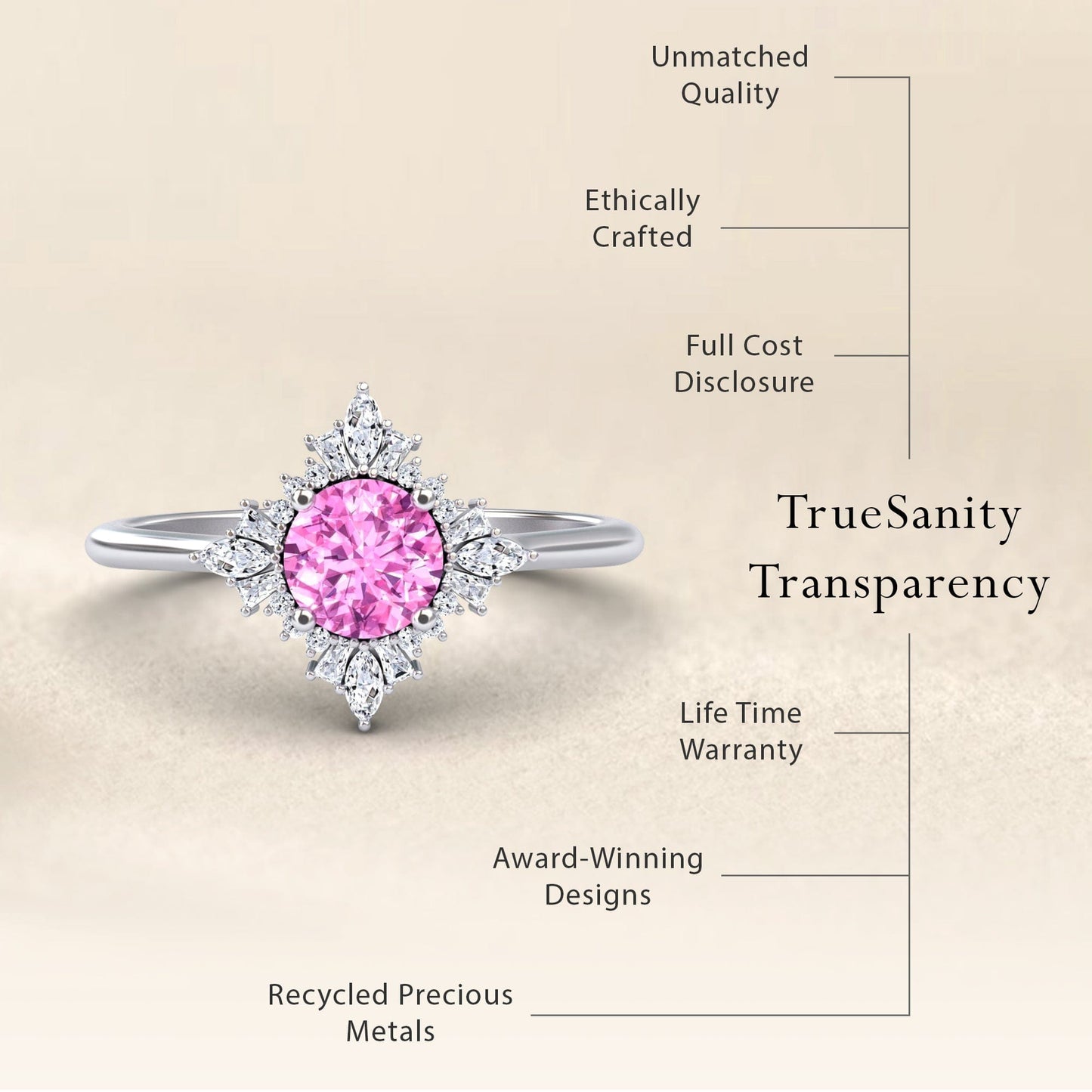 Pink Sapphire & Diamond Vintage-Inspired Starburst Ring - Delia