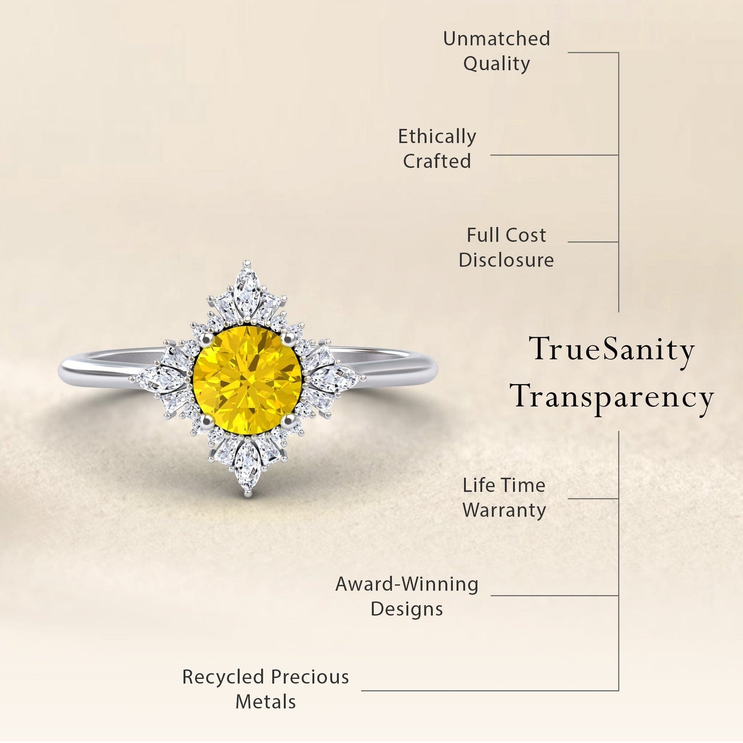 Yellow Sapphire & Diamond Vintage-Inspired Starburst Ring - Delia