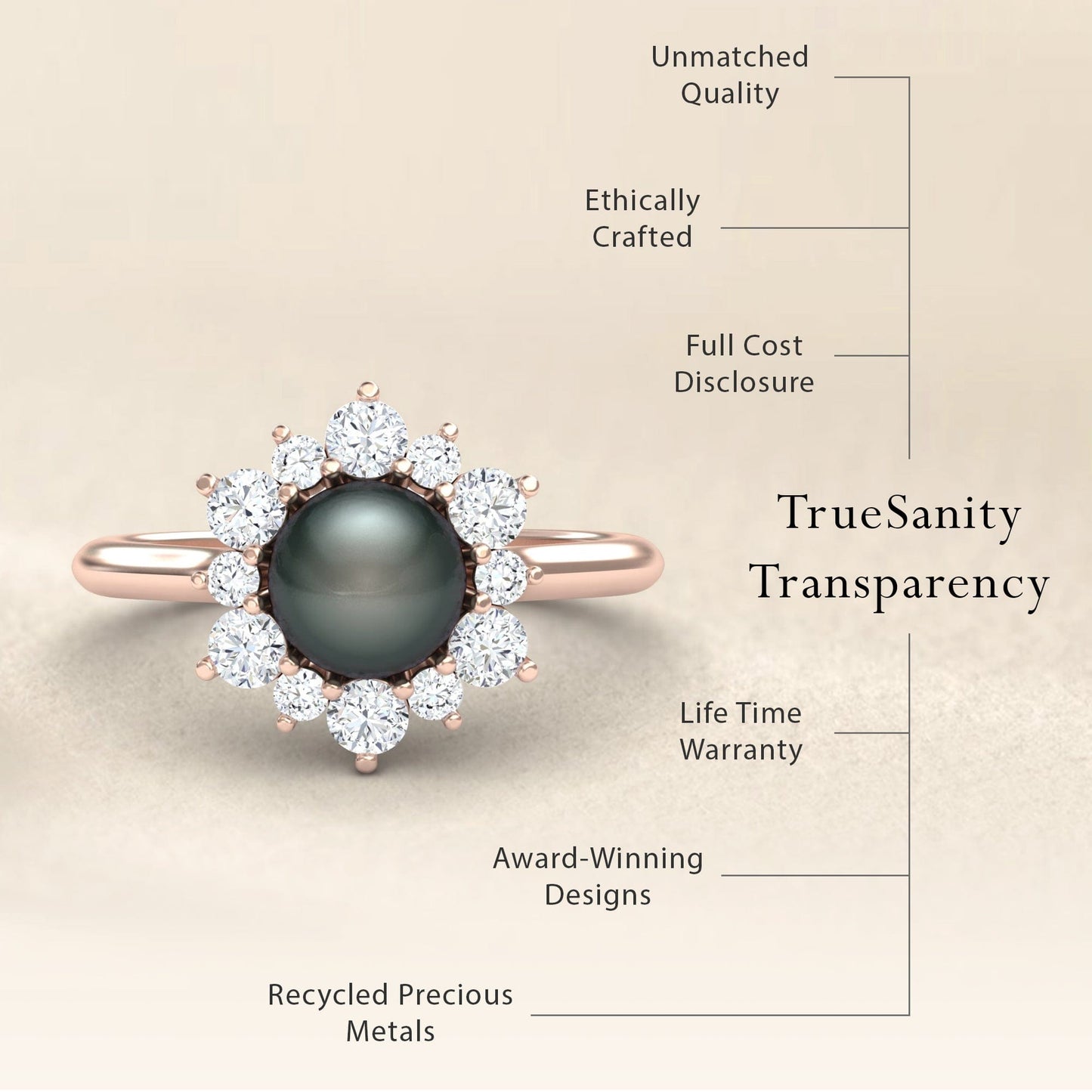 Tahitian Pearl & Diamond Floral Halo Ring - Emily