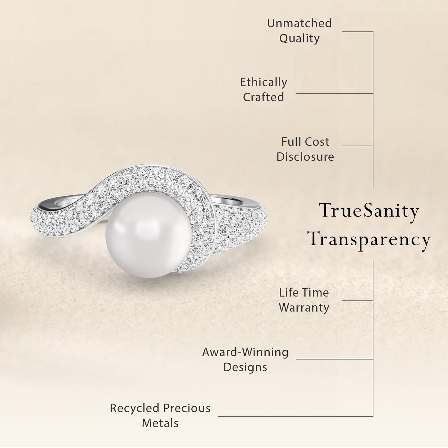 White Akoya Pearl & Diamond Accented Twist Ring - Eliana