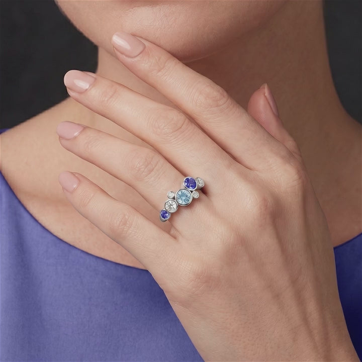 Aquamarine & Tanzanite Bubble Ring - Carmen