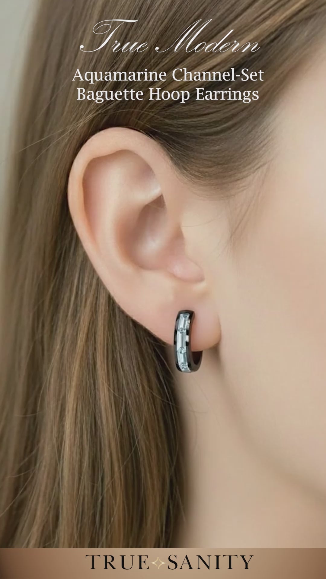 Aquamarine channel-set baguette hoop earring