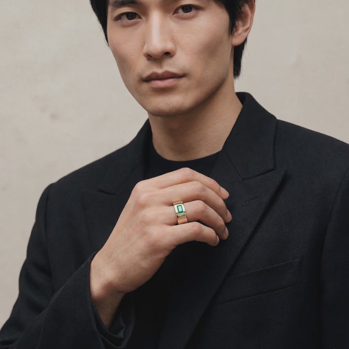 Emerald Solitaire Men’s Band Ring - Nayana