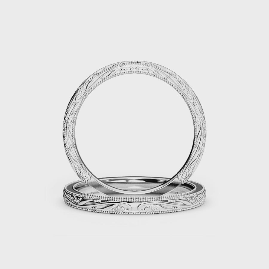 Video showing Vintage Milgrain Scroll Wedding Band