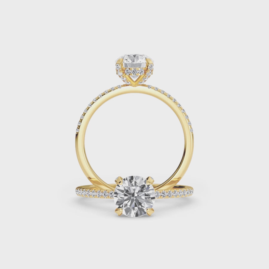 Round Hidden Halo Certified Natural Diamond Pave Engagement Ring - Tamara