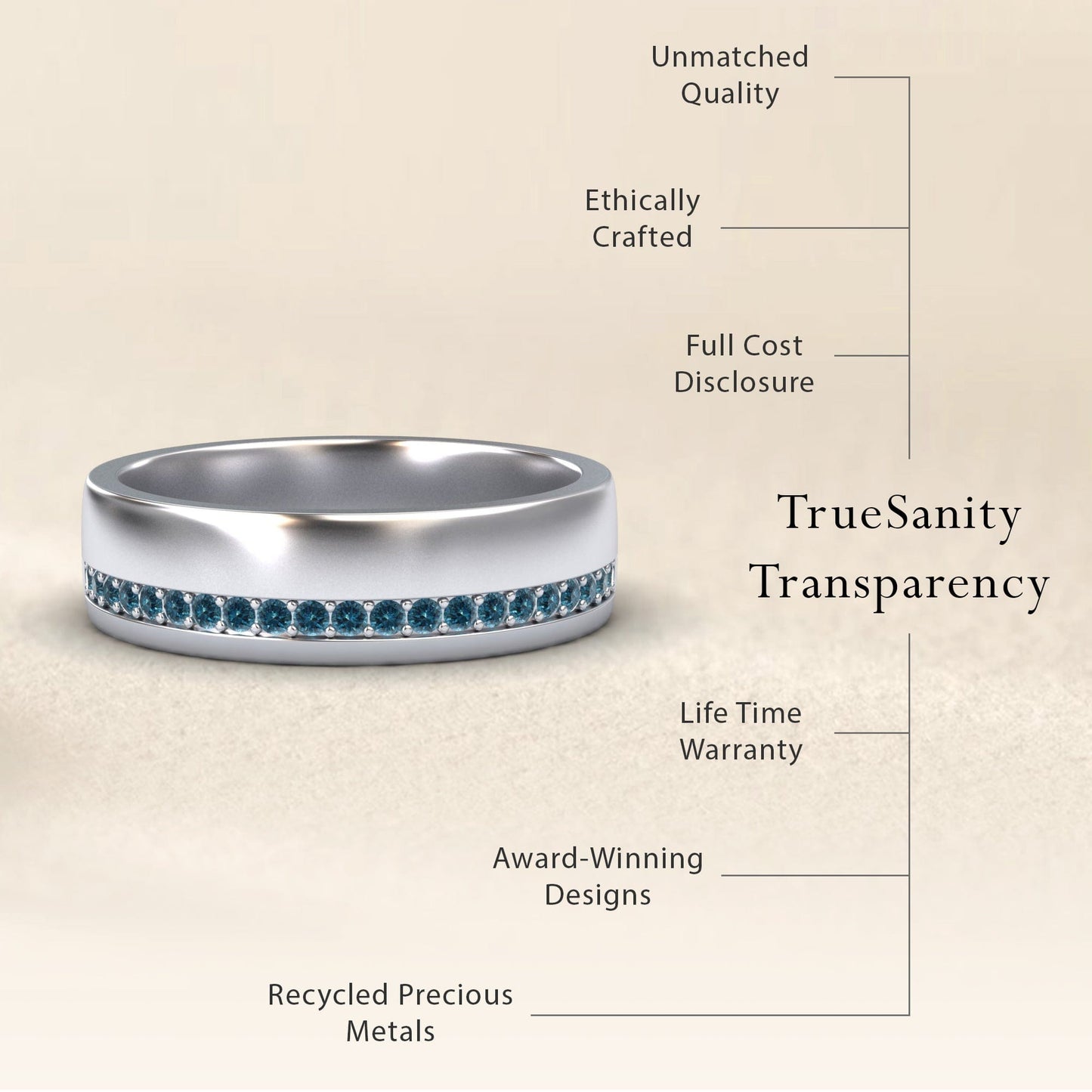 Men's Blue Diamond Channel-Set Wedding Band - Yan