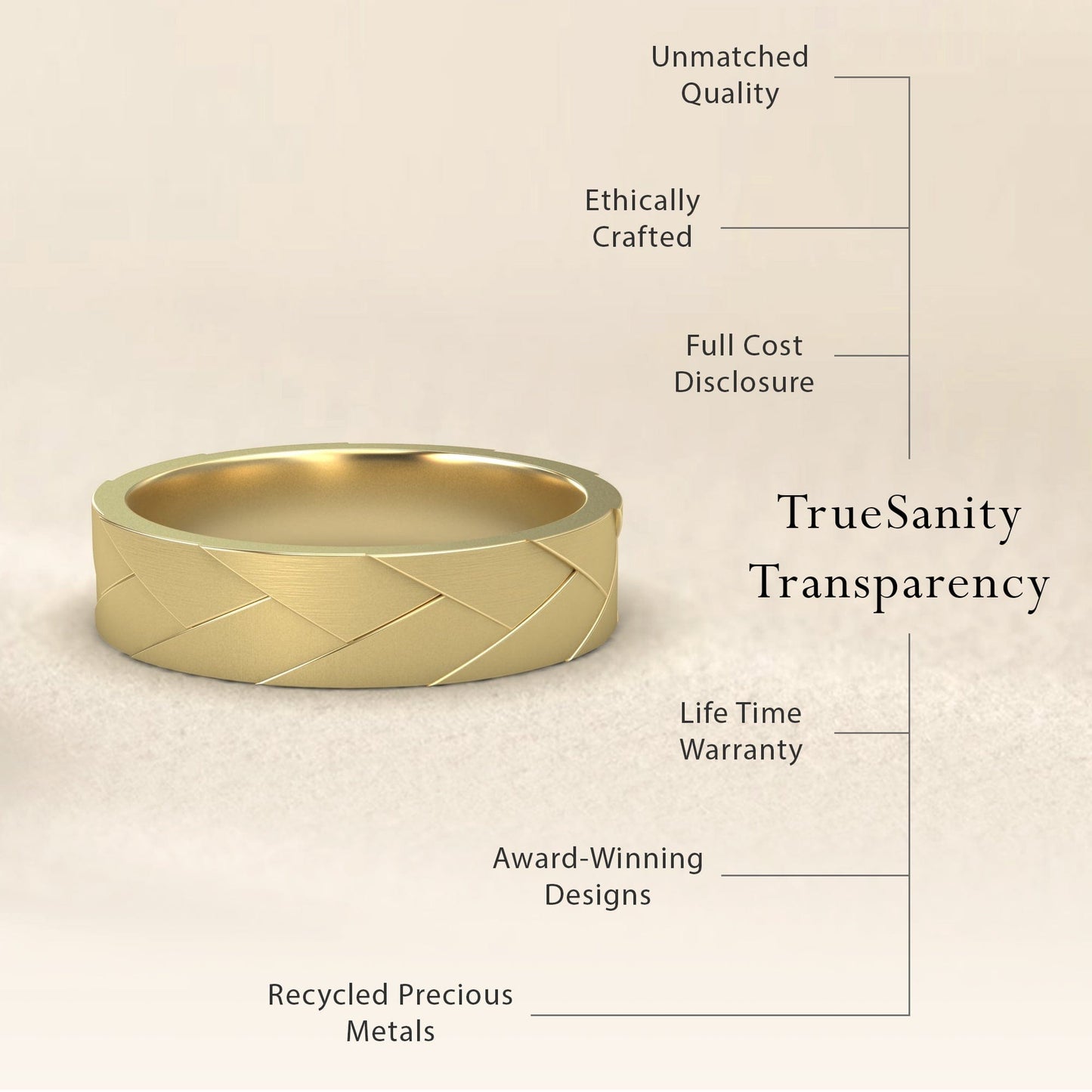 Modern Woven Pattern Gold Wedding Ring - Rocio