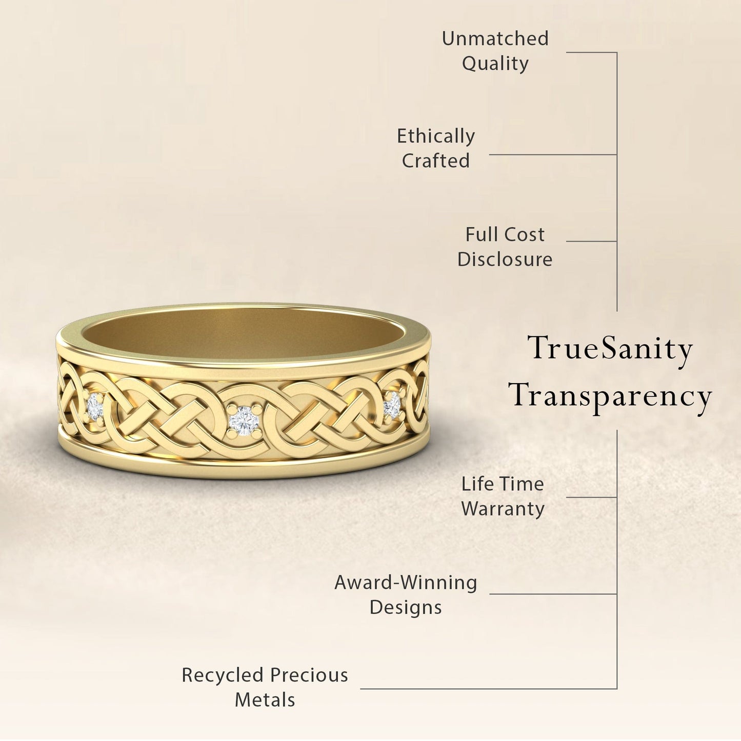 White Diamond Celtic Knot Wedding Band - Li Mei