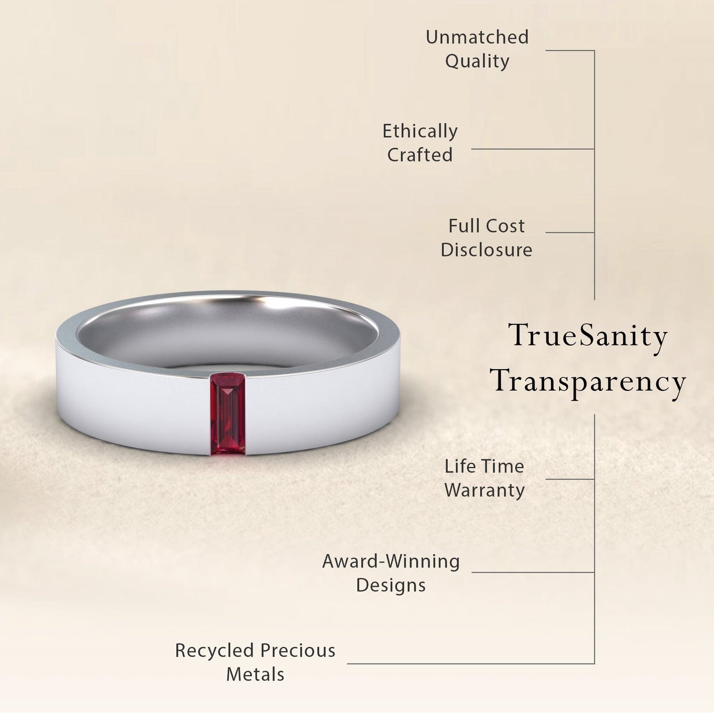 Ruby 4.5mm Men's Band Wedding Ring - Hudson