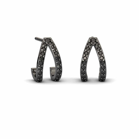 Black Diamond V-Shaped Hoop Earrings - Anju