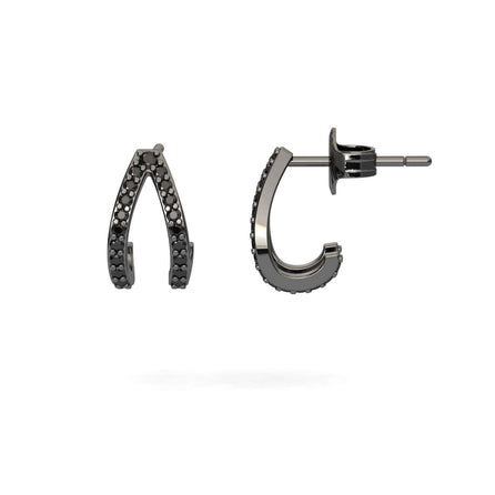 Black Diamond V-Shaped Hoop Earrings - Anju