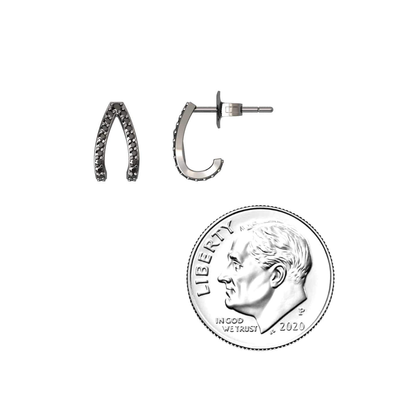 Black Diamond V-Shaped Hoop Earrings - Anju
