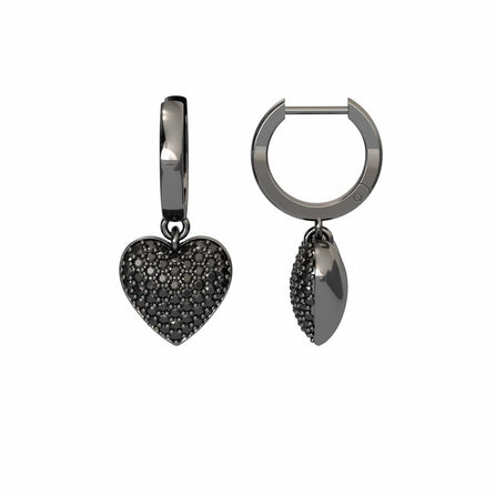 Black Diamond Heart Hoop Earrings - Jinxi