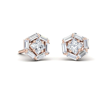 White Diamond Hexagon Halo Stud Earrings - Kiara