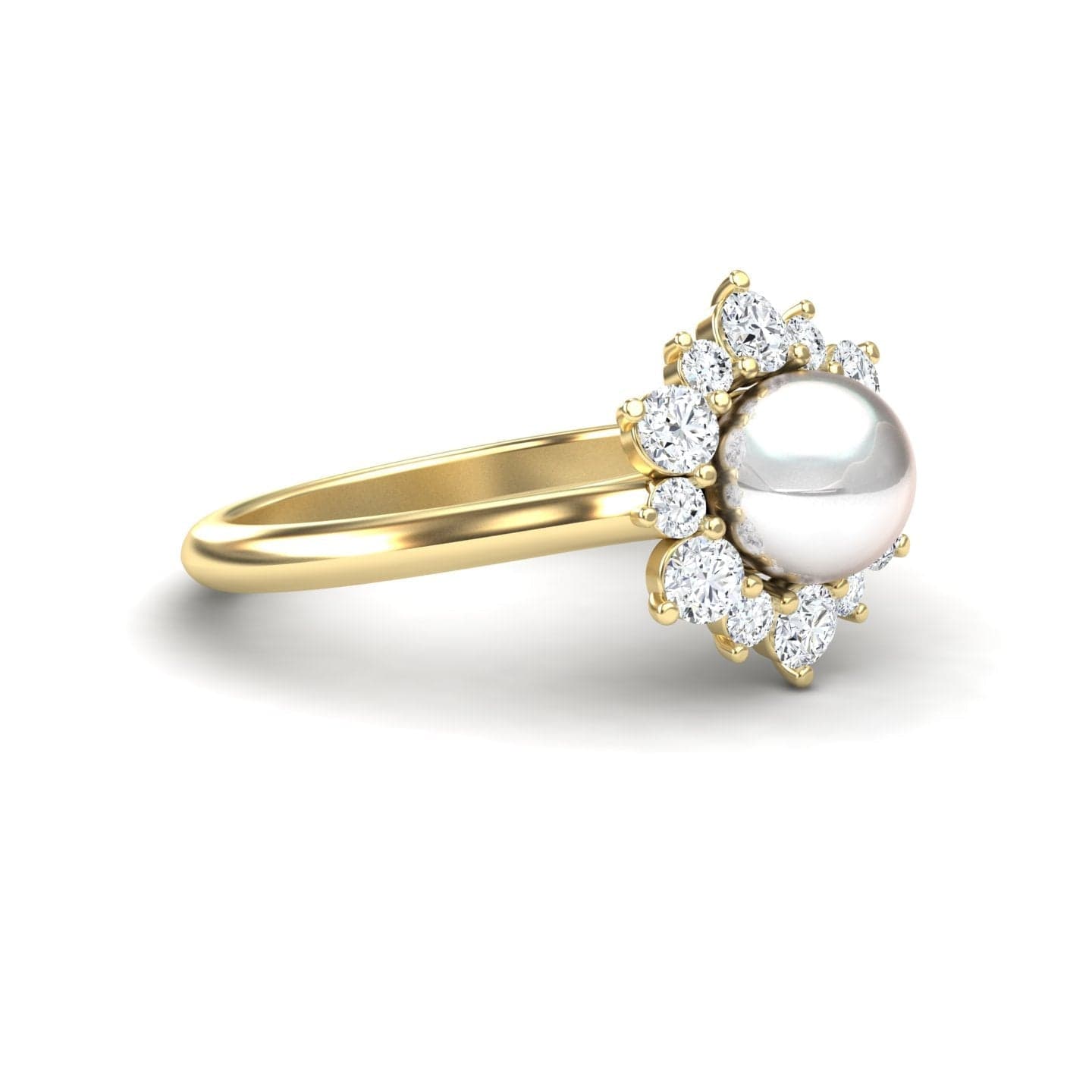 White Akoya Pearl & Diamond Floral Halo Ring - Emily