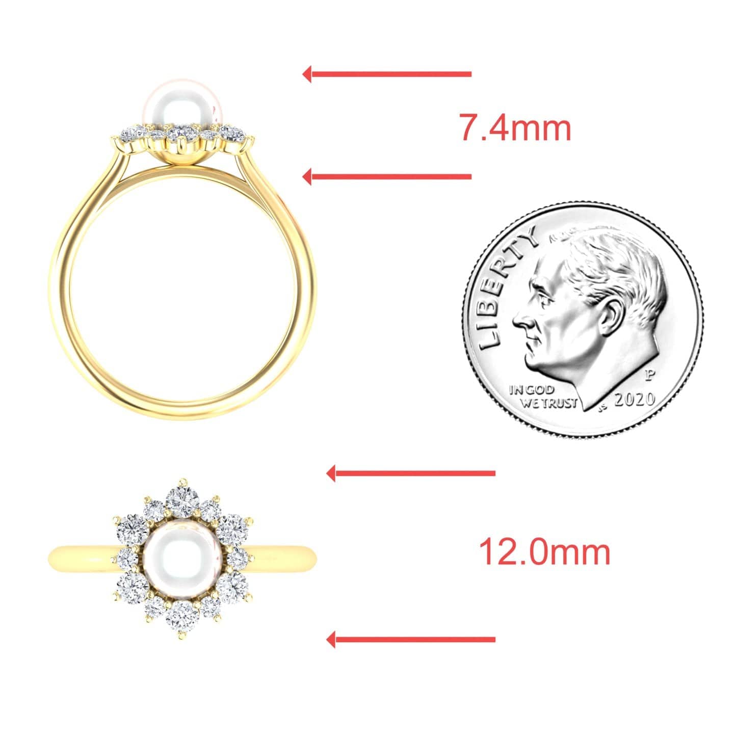 White Akoya Pearl & Diamond Floral Halo Ring - Emily