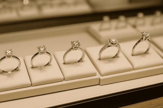 Different engagement ring settings displayed