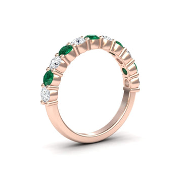 1.15-carat Emerald & Diamond Half Eternity Wedding Ring in 18K rose gold, Parveen style, side view