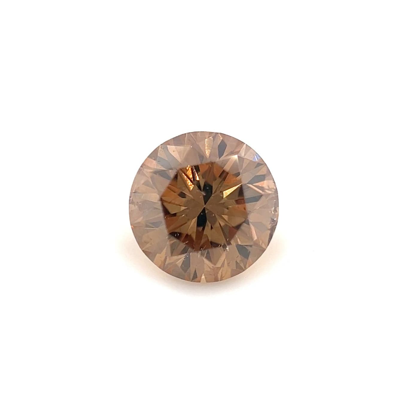 A 1.45 carat round fine brown diamond, measuring 7.11 x 7.06 x 4.58 mm with a brilliant cut, is displayed against a plain white background.