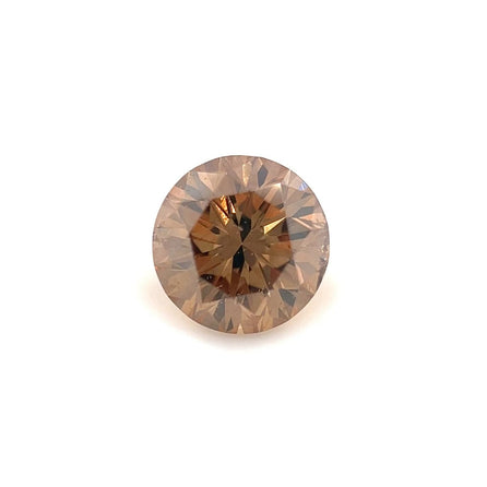 A 1.45 carat round fine brown diamond, measuring 7.11 x 7.06 x 4.58 mm with a brilliant cut, is displayed against a plain white background.